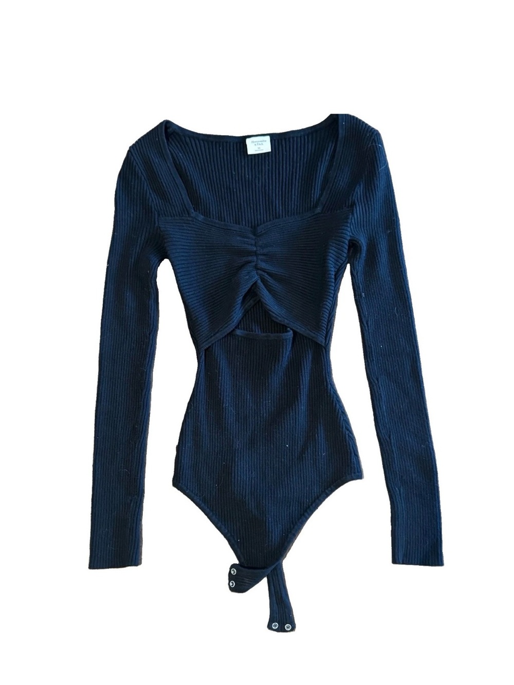 Abercrombie & Fitch Black Ribbed Long-Sleeve Cutout Bodysuit Women’s Size XS